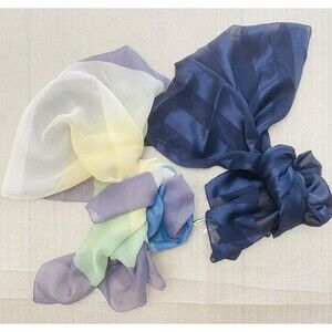 Lot of 2 Striped Scarves – Made in Italy – Navy & Multicolor Blue – Lightweight